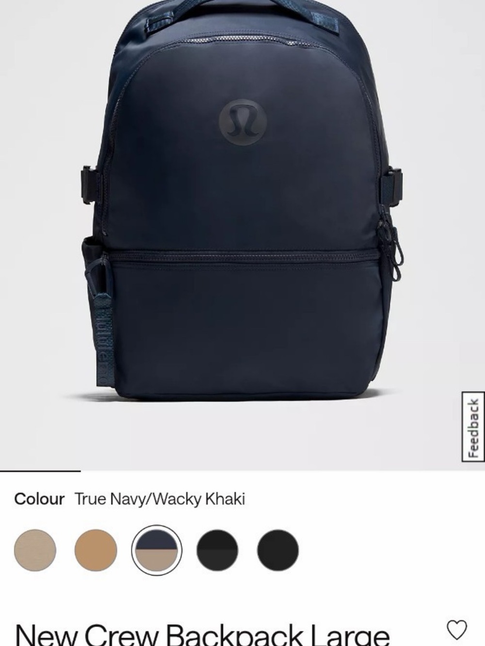 Lululemon New Crew Backpack Large 30L True Navy/Wacky Khaki